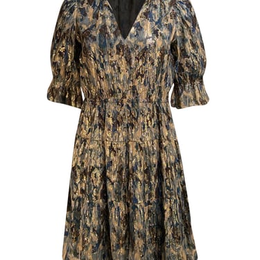 Ba&sh - Blue & Gold Metallic Print Dress Sz 4