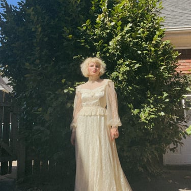 VTG 70s Cream Lace Bridal Gown 