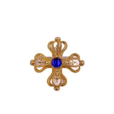 Park Lane Gold Cross Brooch W Sapphire Center Cabachon 