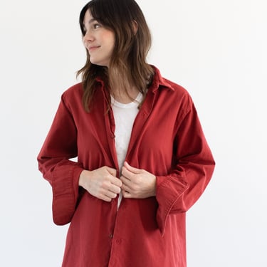 The Vintner Tunic in Tomato Red | Vintage Overdye Button Up Shirt | Cotton Simple Blouse | S M L | 