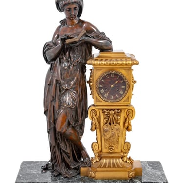 E. Dumaige Gilt and Patinated Bronze Figural Clock