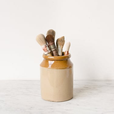 Provençal Mustard Crock with Collection of Artist Brushes