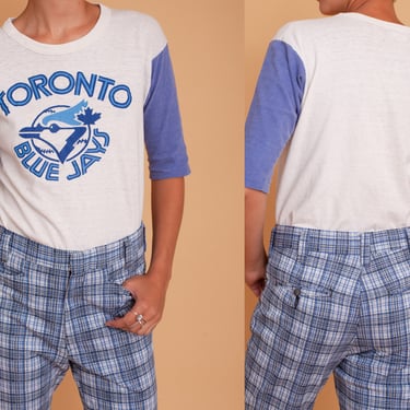 Vintage 80s Toronto Blue Jays Raglan Tee / Single Stitch Graphic Retro T-shirt 
