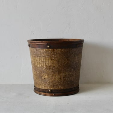 Vintage Faux Alligator Plywood Planter Wastebasket 