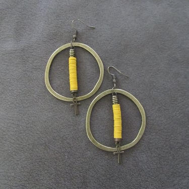 Bronze ankh hoop earrings, yellow 