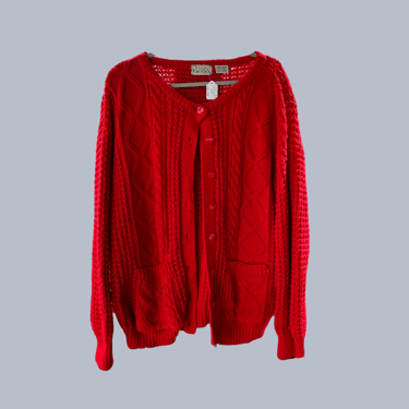 red chunky knit cardigan