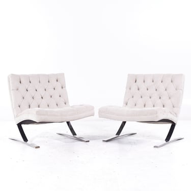 Kipp Stewart for Directional Mid Century Chrome Frame Tufted Cantilever Lounge Chairs - Pair - mcm 