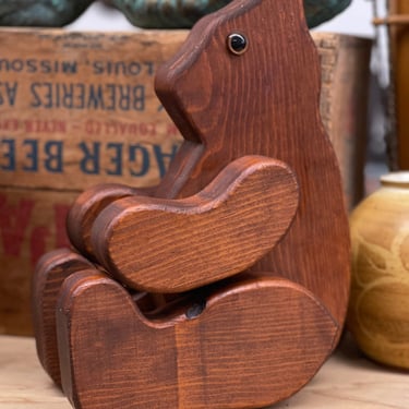 Vintage Wooden Movable Bear carved animal woodwork cute antique wooden sculpture decorative woodland teddy bear design 