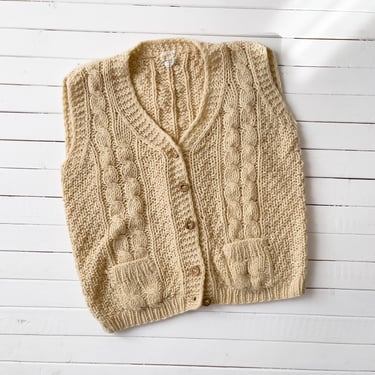 wool sweater vest | 60s 70s vintage Mantessa cream hand knit thick chunky men's women's unisex dark academia boho sleeveless sweater 