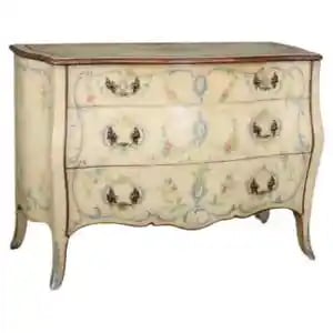Fine Quality Paint Decorated Italian Venetian Bombe Commode or Dresser