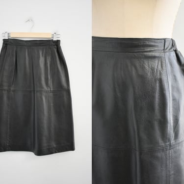 1980s Black Leather Pencil Skirt 
