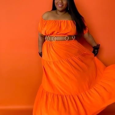 Modern Orange Cut-Out Maxi Dress, sz. L-1XL