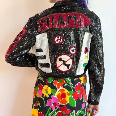 90’s Lillie Rubin Full Sequin Miami Streets Signs Cropped Jacket