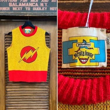 Vintage 1960’s “Peter Max” Lightning Bolt Pop Art Mod Sweater Vest, 60’s Vintage Clothing 