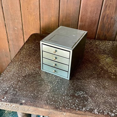 1970s Vintage Metal Drawer Box Pin Tack Pencil Box Desktop Organizer Mini Chest Industrial Mid-Century Case 