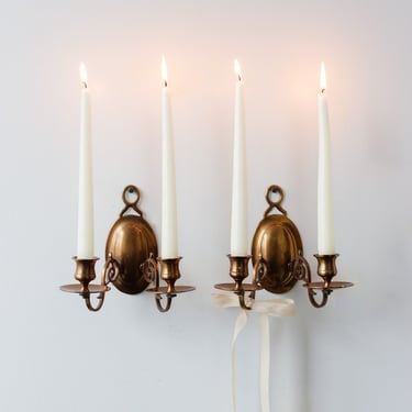 pair of vintage french brass double candle wall sconces