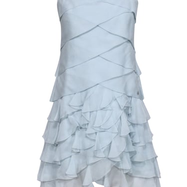 Chanel - Baby Blue Tiered Ruffle Silk Mini Dress Sz 38