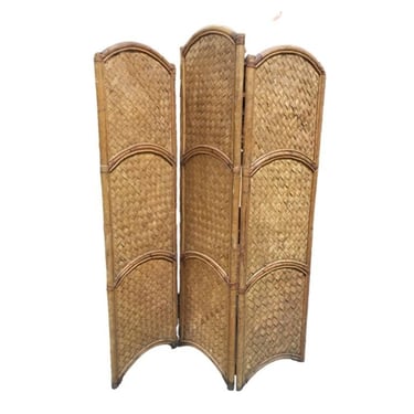 3 Panel Arched Wicker Woven & Rattan Folding Screen 