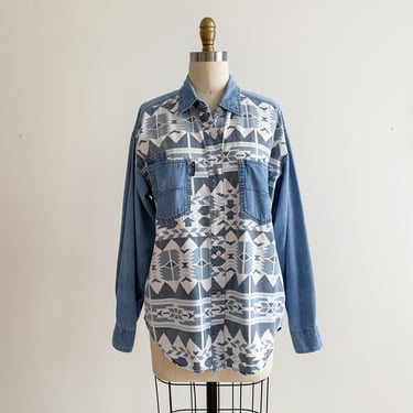 soft jean shirt 90s vintage Southwestern style oversized denim button down blouse 