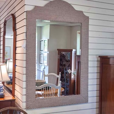 Fabric Wrapped Mirror with Nickel Nailhead Trim