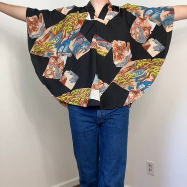 70s Pomare novelty print poncho style top 