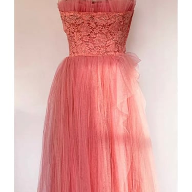 Vintage Barbie Pink Dress Summer 50s 60s Summer Party Dress Barbiecore Party Garden Party Tulle 