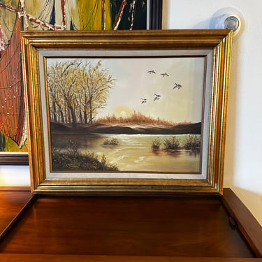 Gorgeous “Bob Ross” Style Signed Acrylic Painting Landscape Trees and Dick Pond 