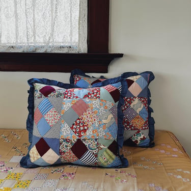 Patchwork Quilt Pillow Sham, Light Blue Ruffle