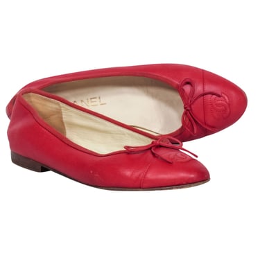 Chanel - Red Leather Logo Toe Flats Sz 6.5