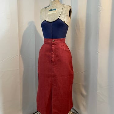 Vintage 1970s Red Denim A Line Western Skirt white stag XS 
