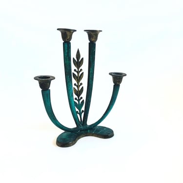 Verdigris Brass Candle Holder - Made in Israel 