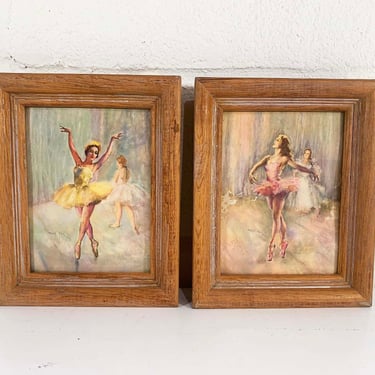Vintage Pal Fried Ballet Dancer Framed Art Prints Pair Nursery Child's Kid's Room Artwork 1950s 