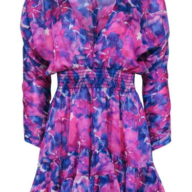 MISA Los Angeles - Purple & Blue Watercolor Print Long Sleeve Dress Sz S