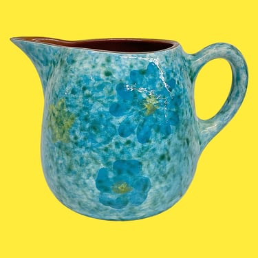 Vintage Stangl Pottery Pitcher Retro 1960s GIFT + Mid Century Modern + Stardust + Ceramic + Turquoise/Yellow + Flower Design + Hand Painted 