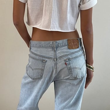32 Levis 501 vintage faded jeans / vintage light stone wash faded worn in high waisted button fly boyfriend slouchy Levis 501 jeans USA | 32 