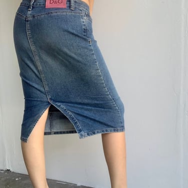 Y2K Dolce and Gabbana Denim Skirt With Pink D&G Patch 