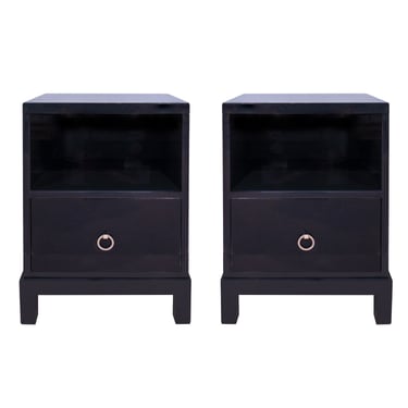 T.H. Robsjohn-Gibbings Pair of Bedside Tables in Blue Lacquer 1940s (Signed)