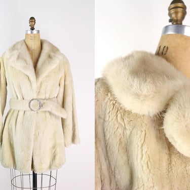 60s Beige/ White Fur Coat / Vintage Fur Coat / Winter Coat/ MOD Coat / Real Fur / Size S/M 