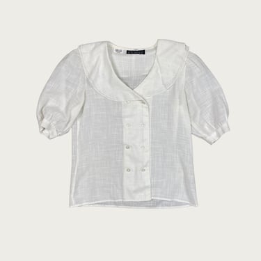 (S/M) 80s White Sheer Double Breasted Blouse