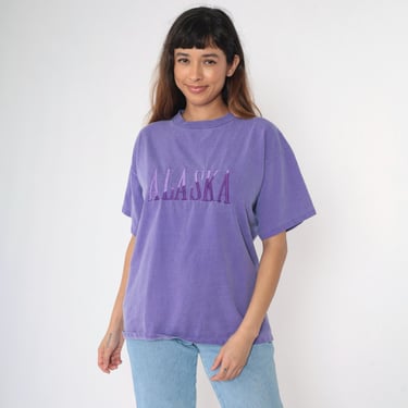 Vintage Alaska T-Shirt L 90s Faded Purple Shirt Graphic Tee Tourist Travel Destination Tee Crewneck Short Sleeve 1990s Size Large 