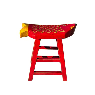 Sharp Red Yellow Fish Shape Seat Top Wood Tall Bench Stool ws4475E 