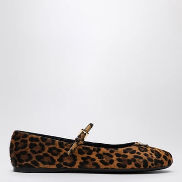 Prada Printed Leather Ballerina With Logo Women