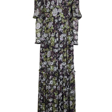 byTimo - Black, Green, & Lavender Floral Print Maxi Dress Sz S