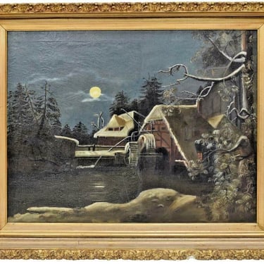 Painting, "Frozen Watermill", Oil, On Canvas, Framed, Beautiful Home Decor!!