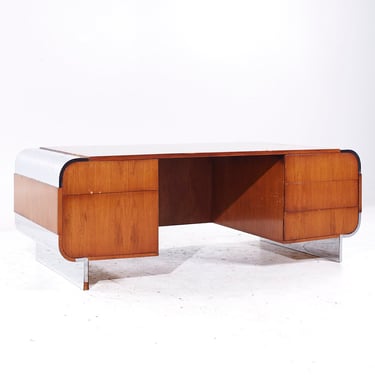 Leon Rosen for Pace Mid Century Walnut and Stainless Steel Desk - mcm 