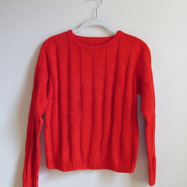 80s Red Crewneck Sweater M L 42 Bust 
