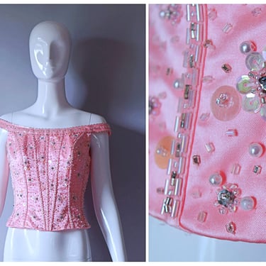 Vintage 1990s Tiffany Designs pink satin beaded corset Top | 1990s 90s 2000s top 