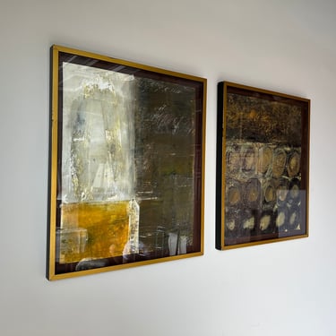 Vintage Organic Earthtones Expressionist Abstract Paintings, a Pair 