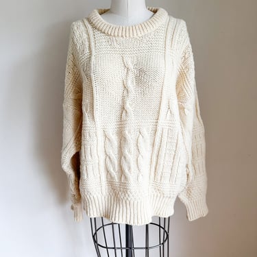 Vintage 1980s Irish Wool Fisherman Sweater / L 