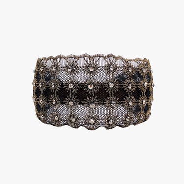 Lacey Embroidered Crystal Headband Gold